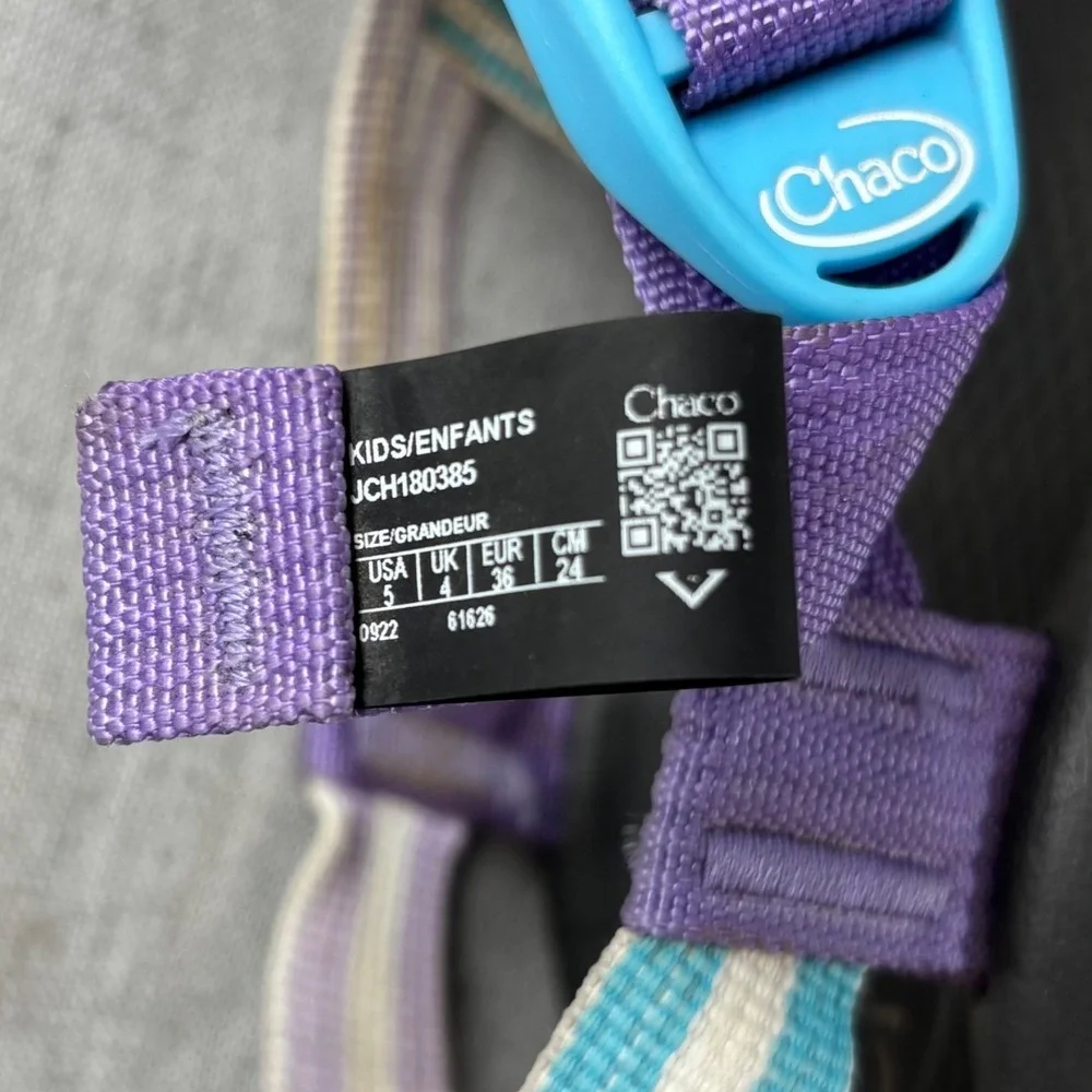 Chaco Kids Z1 Ecotread Strappy Sandals Purple Teal Striped Gorpcore Size‎ 5